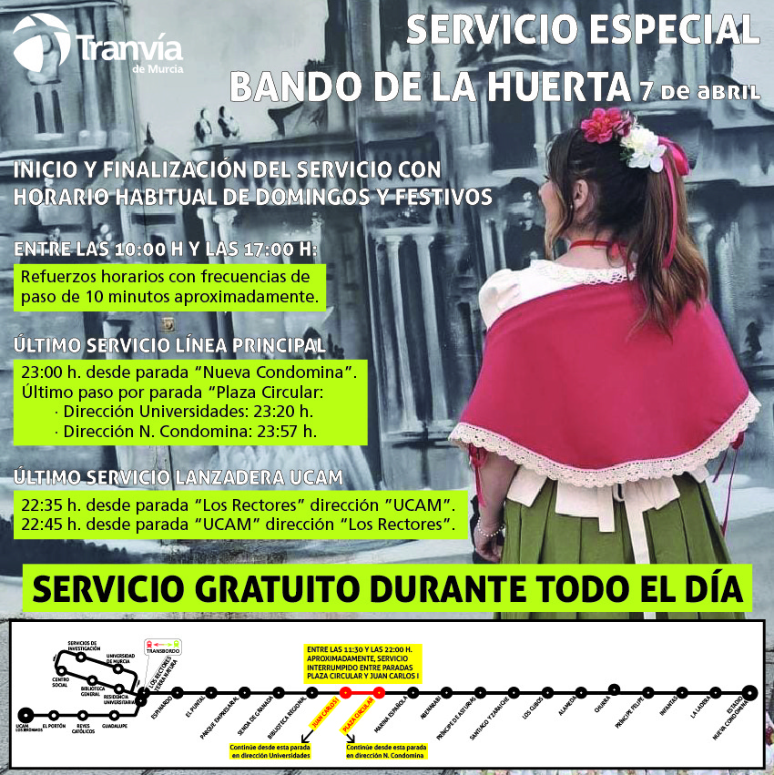 Información sobre el servicio especial de tranvía en el Bando de la Huerta 2026